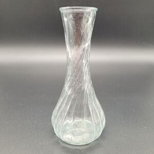 Vintage Hoosier Clear Glass Bud Vase Swirl Ribbed Pattern​​​